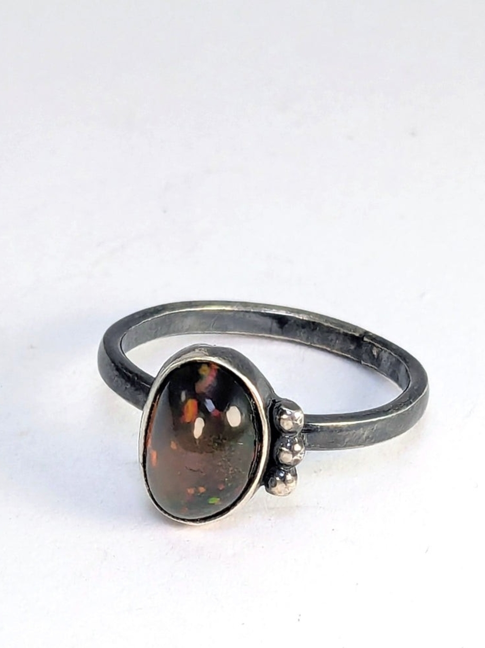 Size 8 Sterling Silver Black Ethiopian Welo Opal Ring